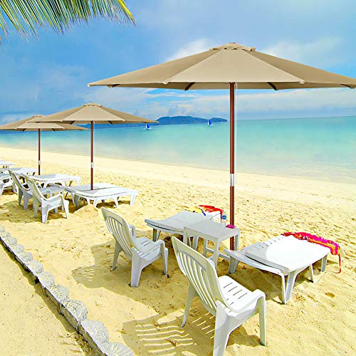 9Ft Wooden Outdoor Patio Table Umbrella W/ Pulley Market Garden Yard Beach Deck Cafe Decor Sunshade #TOP7