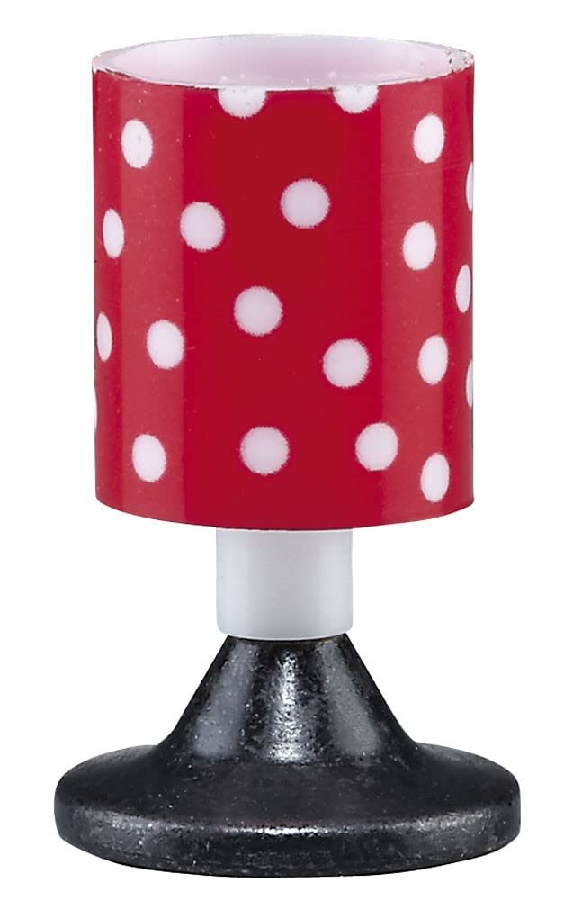 Kahlert Licht Puppenhauszubehör – Tischlampe Mit Metallfuß & Kunststoffschirm, Höhe 35 Mm, Schwarz-rot Mit Weißen Punkten