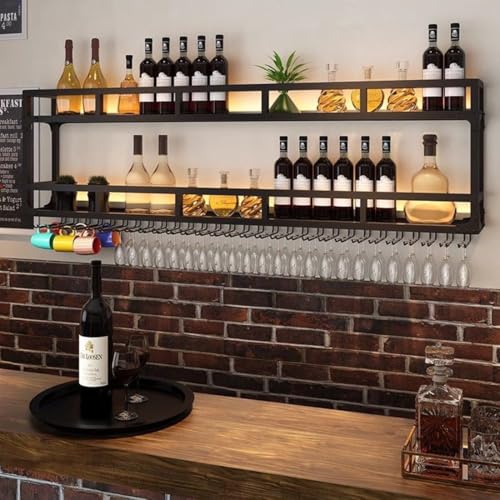 Étagère bouteilles alcool LED en fer suspendu au design épuré