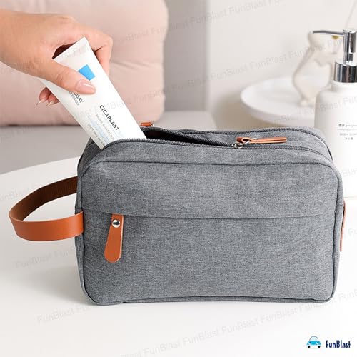 Image of FunBlast Toiletry Bag for Men & Women - Travel Pouch for Toiletries Shaving Kit & Cosmetics, Water Resistance Pouch for Travel Accessories, Organizer Travel Pouch for Make Up (Grey)