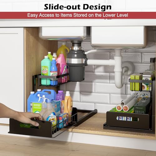 REALINN Under Sink Organizer, Pull Out Cabinet Storage 2 Tier Slide Out Sink Shelf, Kitchen Organizers and Storage, Black, 1 Pack #2