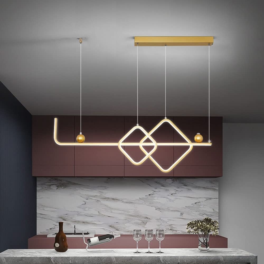 Lustre long de luxe doré au design géométrique pour illuminer vos grands dîners