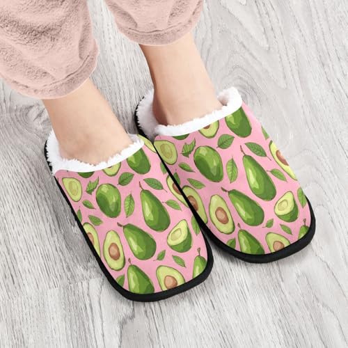 Pink Leaves Cartoon Avocado Slippers For Women Men Soft Memory Foam Non-Slip Fruit Winter Indoor House Shoes Travel Slipper4