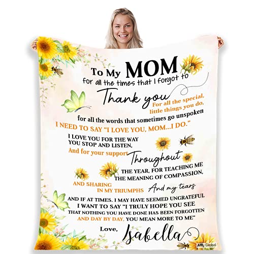 to My Mom I Love You Customized Blanket, Gift for Mama for Birthday from Daughter/Son, Premium Quality Soft and Cozy Blanket, Proudly Printed in USA