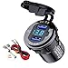 QC3.0 Presa USB per Auto Doppio USB in Alluminio con interruttore con interruttore e voltmetro LED, 12V / 24V 36W 2 Porte Caricabatteria Presa USB Impermeabile