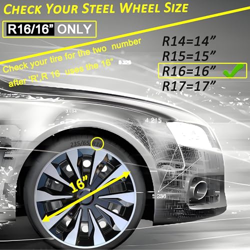 Image of Hubcap Wheel Cover Replacement R16 Hub Caps Universal-Fit Steel Wheel Rim Cover ABS Material Exterior Accessories for Car Truck SUV -Set of 4(16-inch,Silver-Black)