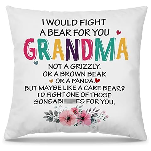 Mingnei I Would Fight A Bear for You Grandma Throw Pillow Covers Couch Home Cushion Cover, Grandma Bear Gift Sofa Living Room Bed Decorative Pillow Cases 18 x 18 Pillowcase Cover