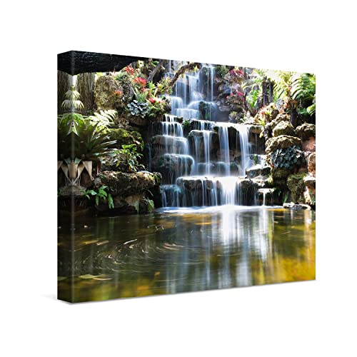 PICANOVA – Cascada del Jardín Japonés 40x30cm – Cuadro sobre Lienzo – Impresión En Lienzo Montado sobre Marco De Madera (2cm) – Foto Artística – Colección Cascadas