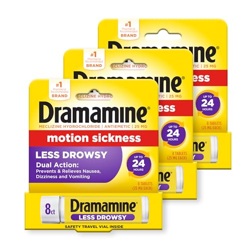 Dramamine All Day Less Drowsy, Motion Sickness Relief, 8 Count, 3 Pack