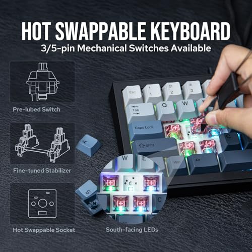 Image of EPOMAKER Split65 QMK /Via Programmable Keyboard, Wireless Mechanical in 2.4Ghz /Bluetooth /Type-C, Ergonomic Split Layout Gaming Keyboard with RGB Backlight (Wisteria Linear Switch)