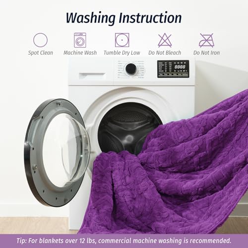 Image of Wemore Weighted Blanket for Adults Queen Size 20 lbs, Dual Sided Soft Fuzzy Jacquard Sherpa Weighted Blankets Throw, Cozy Fluffy Knitted Heavy Blanket for Couch Bed, Dark Purple, 60 x 80 inches