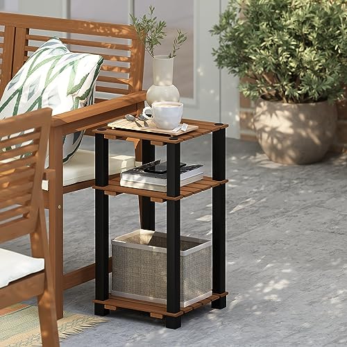 Furinno Pangkor 3-Tier Turn-N-Tube Indoor Outdoor Plant Shelf Wood Side Table with Square Poles, Natural/Black - image 2