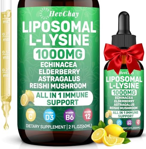 Liposomal L-lysine 1000MG Liquid Drops, L-Lysine Supplements for Kids and Adults, All-in-1 Essential Amino Acid with Vitamin C, B6, D3, B12 & Zinc for Collagen, Lip, skin & Immune Support, 1 Pack
