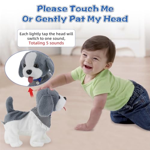 Arkyomi Hund Spielzeug Kinder,laufender Hund mit Leine der läuft und bellt,Haustiere roboterhund interaktives Spielzeug,Ferngesteuerter spielhund mit Schwanzwedeln und sprechender grau