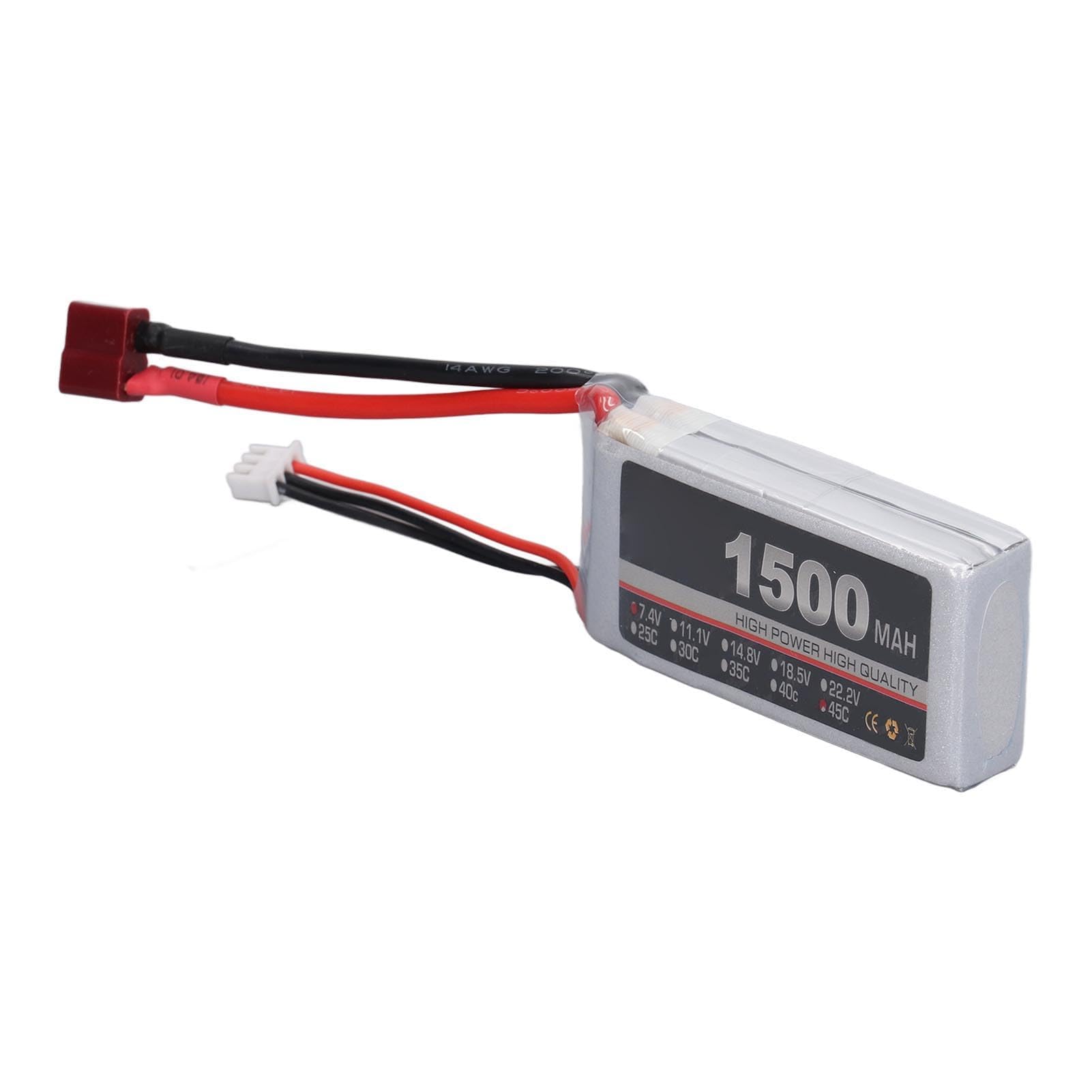 Batterie LiPo 2S 7.4V 1500mAh 45C, Batterie d'avion RC pour Modèle d'avion télécommandé RC (Prise en T)
