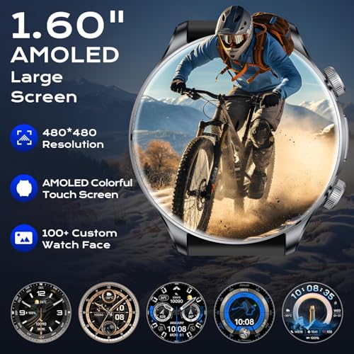 GPS Smart Watches for Men (Answer/Make Call), 1.60" AMOLED Display Smartwatch, 170+ Sports Modes Fitness Tracker Watch with Compass Pedometer, 5ATM Waterproof Mens Smart Watch for Android iPhone - Image 5