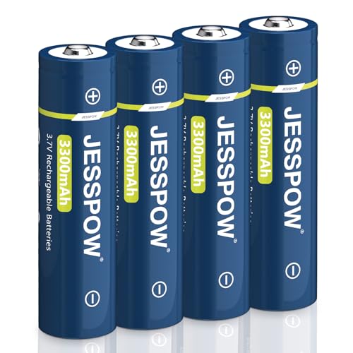 4 Stück Wiederaufladbarer 3.7V Akku, 3300mAh Batterien Lange Lebensdauer, für Taschenlampen, Stirnlampen, Türklingeln (Nicht AA/AAA Akku)