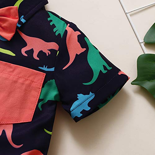 Sunny Piggy 2T Boy Clothes Pocket Top Dinosaur Pattern Toddler Boy Outfits Button Down Shirt Baby Boy’s Clothing Shorts Set With Bowtie Summer 3T Boy Outfits Red #TOP6