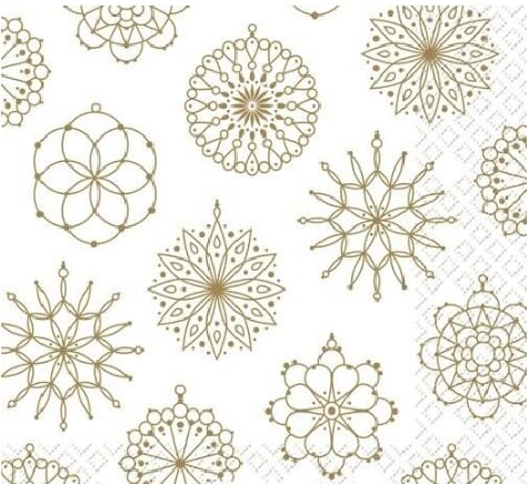 Set of 2 Paper LUNCH Decoupage Napkins SNOWFLAKES DESIGN GOLD For Needlework Perfect For Birthday Holiday Wedding Cocktail Projects Premium Quality Exquisite Designs