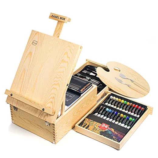 Caballetes para Mesa, Caballetes de Madera Ajustable Caballete Pintura Niños con 55 Piezas Estuche Pintura que Contiene 24 Piezas Pintura Acrílica 12 Lápices de Colores y Otras Herramientas de Pintura