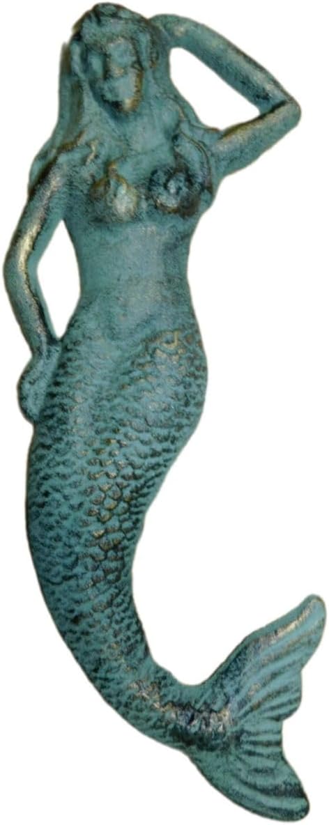 Cast Iron Nautical Mermaid Wall Plaque Garden Statue Home Decor Beach Pool IRP-1546 Handmade Decor Artisan Art Decor For Home Vintage