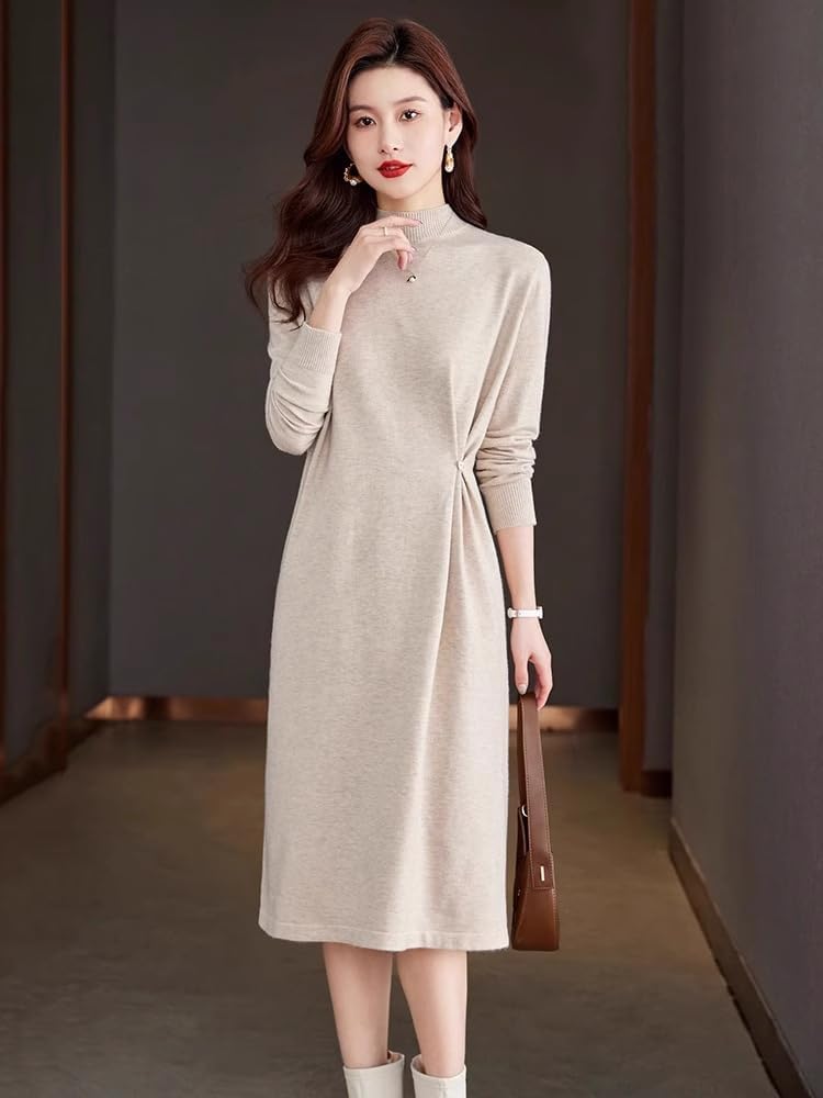 Mid-Length Sweater Dress for Women in Autumn and Winter, Slim Wool Knitted