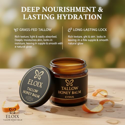 Eloix Tallow Honey Balm, Beef Tallow for Skin, Organic Grass Fed Beef Tallow Balm with Raw Honey, Moisturizing Cream for Soft, Natural Body Moisturizer for All Skin Types 1 Pack