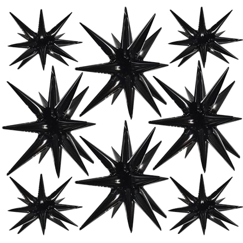 Image of TONIFUL 8 Pcs Explosion Star Balloons Black Foil Balloon Party Decorations | 2 Size Mylar Star Balloon for New Year Party Decoration Graduation Mens Birthday Wedding Baby Shower Photo Booth Supplies
