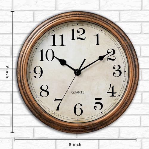 Image of Wall Clock, Vintage Battery Operated, Retro Silent Non Ticking Decorative Clocks for Home Kitchen School Living Room