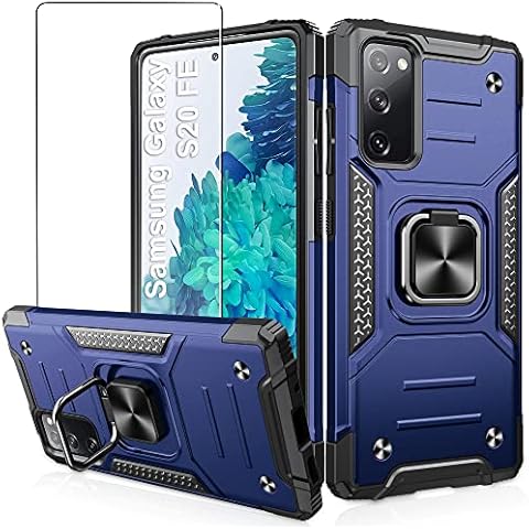 Jshru Designed for Samsung S20 FE Case with Screen Protector,Military-Grade Drop Protection,S20 FE Case for Women & Men,with Ring Kickstand,Shockproof Bumper Case for Galaxy S20 FE,Blue Cover