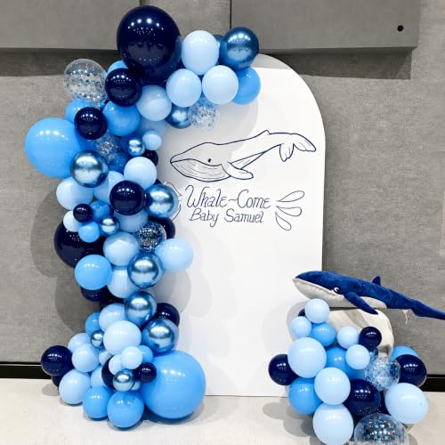 Image of Blue Balloon Arch Kit 144 Pcs, Navy /Metallic /Baby /Light Blue