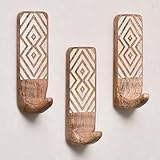 Indian Shelf Decorative Adhesive Hooks Mudroom Hooks Sticky Hooks Wooden Boho Towel Hooks Shower Hooks No Nail Damage Kitchen Wall Hooks Hat Hooks for Hanging Heavy Duty Key Hooks 13Lb -3 Pack