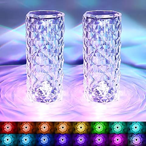 Crystal Table Lamp, Touch Remote Control Modern Nightstand Lamp, 16 Colors Changing Rose Table Lamp USB Rechargeable Bedside Light for Decorating Bedroom Living Room Dinner Bar(2 Pack) Cover