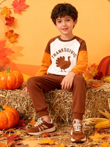 Image of Kids Boys Clothes Color Blocking Hoodie Sweatshirts and Pant 2Pcs Fall Outfits Set Size 5-10