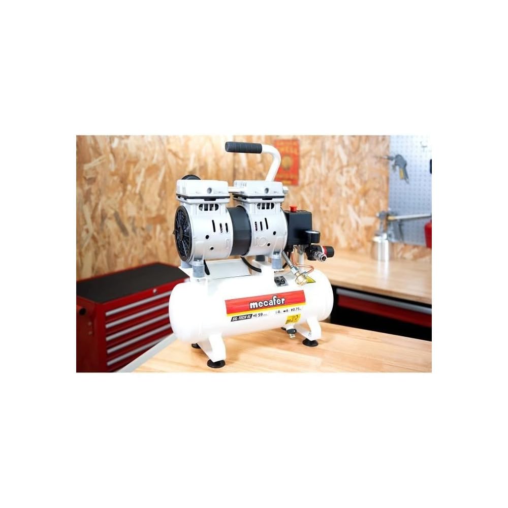 Mecafer 425513 Compresseur Silencieux 59 dB 6L/0,75HP/8 bar