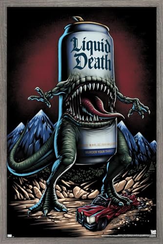 Trends International Liquid Death - Reapersaurus Rex Wall Poster, 34L x 22.4W, Barnwood Framed Version