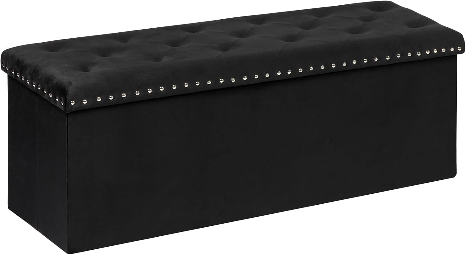 Pinplus Black Storage Ottoman Bench, Folding Velvet Chest, Large Shoes Chest for Bedroom and Living Room, 43.3"x15.7"x15.7"
