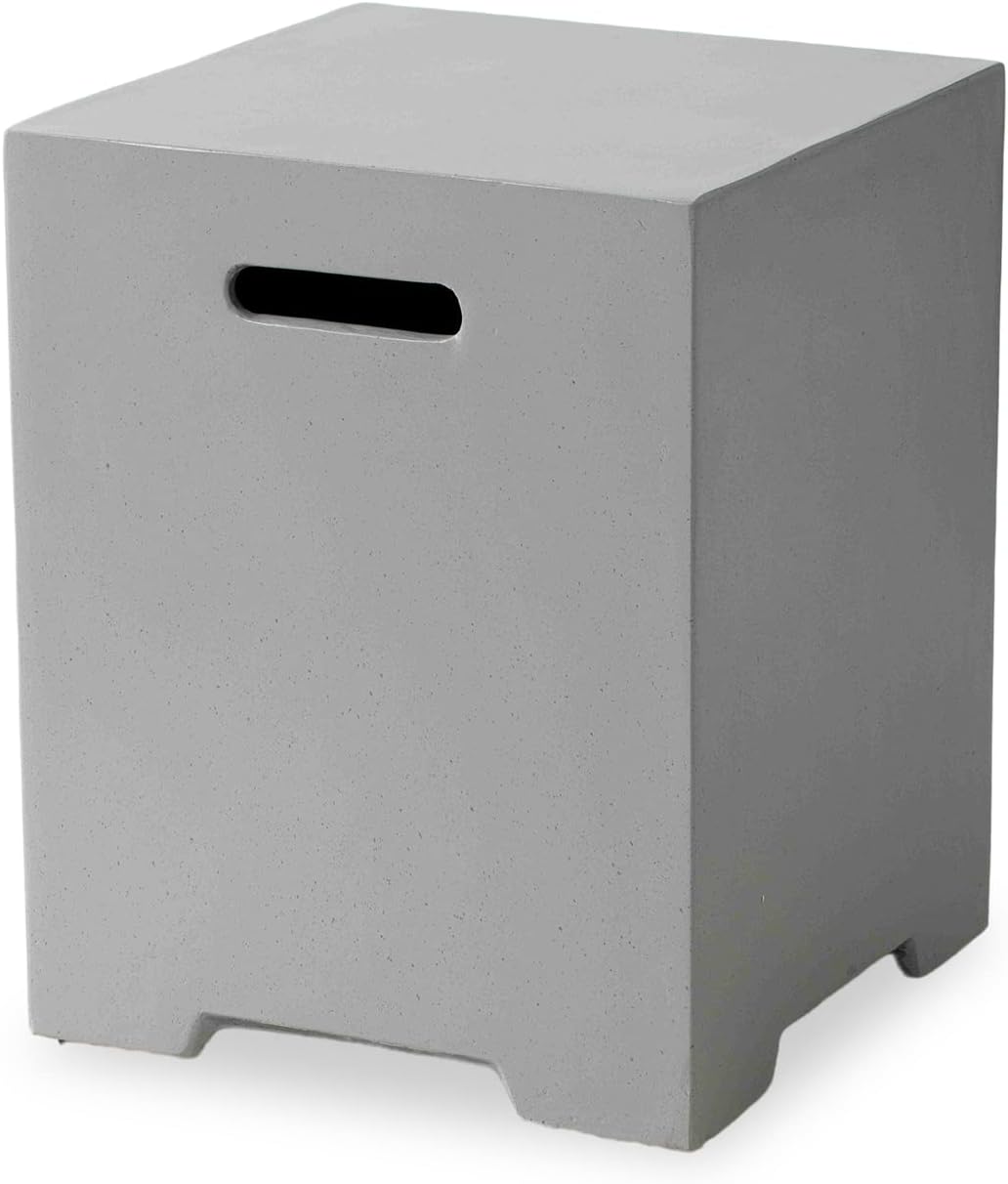 SUNBURY Propane Tank Cover Table, 16 in Concrete Storage, Side Handles, Outdoor Gas Griddle for Fire Pits (Brown)