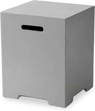 SUNBURY Propane Tank Cover Table for 20 Gallon Gas Tank, 16 inch Concrete Propane Tank Storage Box with Side Handles, Outdoor Tank Hideway Table Gas Griddle for Propane Fire Pits Cement Grey