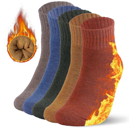 Image of KANAV Thick Winter Thermal Wool Socks (5 Pairs) - Comfy, Slouch Crew, Cozy, Warm Athletic Socks for Women