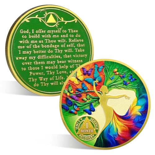 Puce AA et médaille de sobriété 1 mois avec arbre de vie et papillon