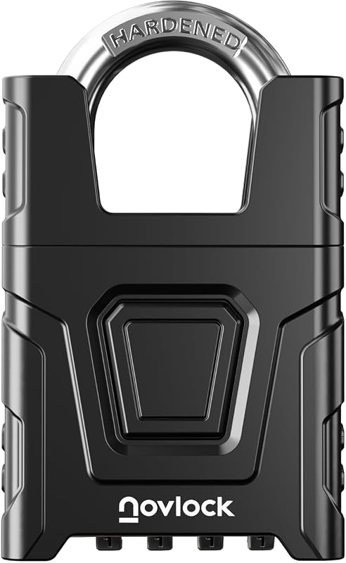 Cerradura de combinación para exteriores de alta resistencia, candado con grillete cubierto | Grillete protegido resistente a cortes de 0,31 pulgadas, resistente a la intemperie, candado combinado grande y resistente para puertas, cobertizos, cercas, 1 paquete, negro
