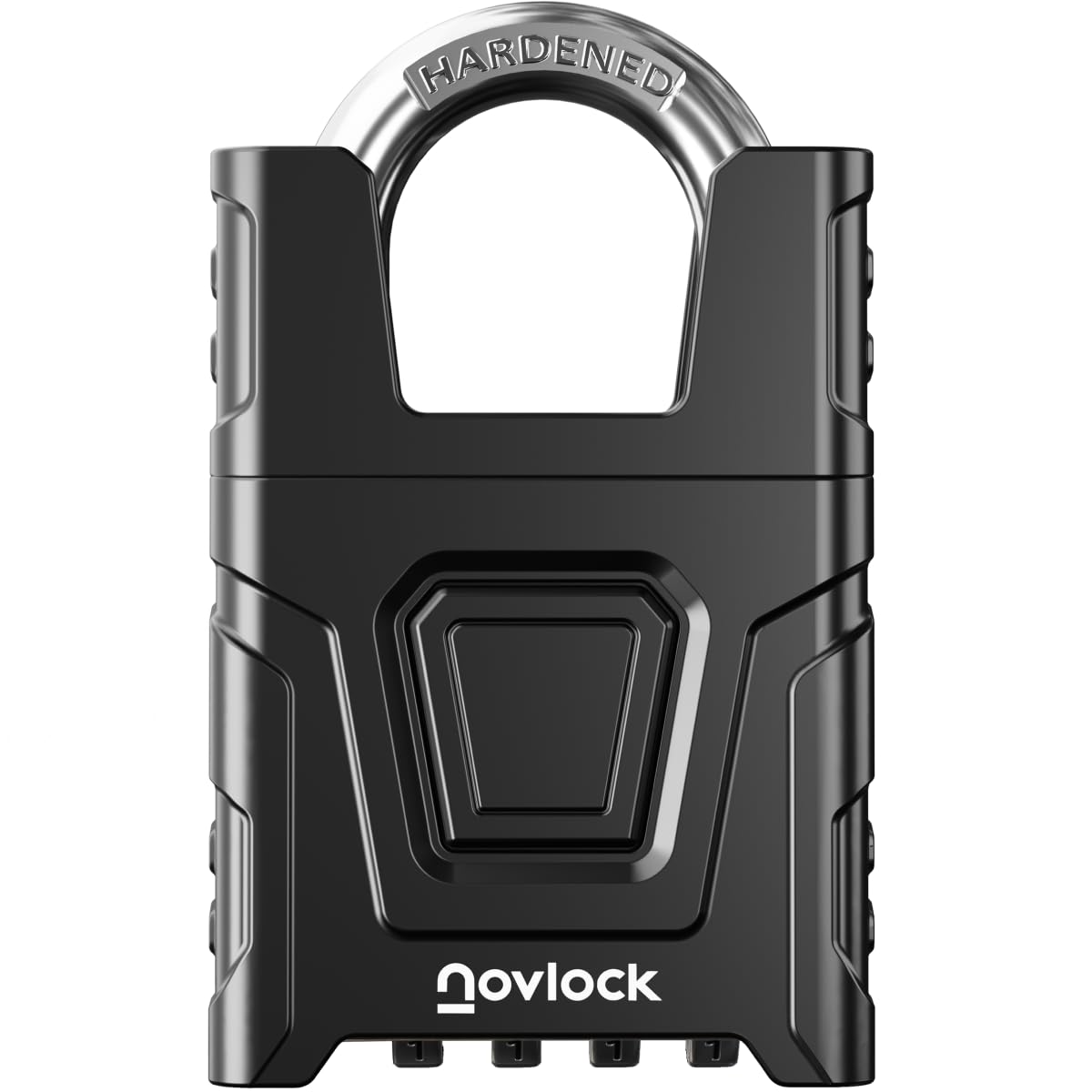 NOVLOCK Heavy Duty Outdoor Combination Padlock with 0.31" (8mm) Cut-Resistant Shrouded Shackle โ Weatherproof 4-Digit Lock for Gates, Fences, Sheds, Storage Units, Cabinets, Lockers โ 1-Pack, Black
