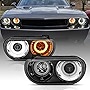 AmeriLite Black Replacement for 2008-2014 Dodge Challenger Halogen Type Dual Xtreme LED Halo Rings Projector Headlights Pair - Driver and Passenger Side