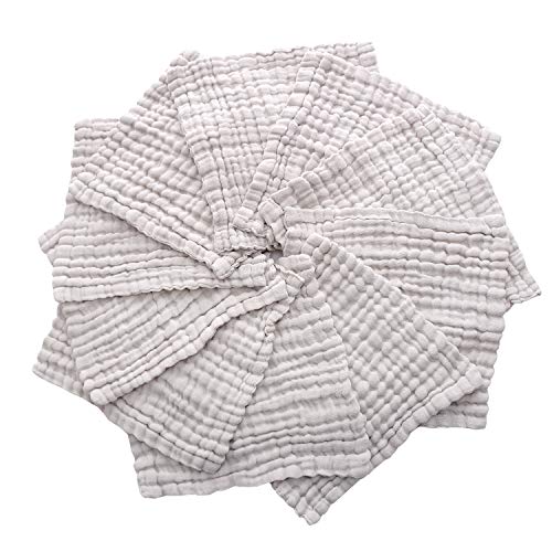 Baby Muslin Washcloths - Natural Muslin Cotton Baby Wipes - Soft Newborn Baby Face Towel For Sensitive Skin- Baby Registry As Shower, 10 Pack 12X12 Inches By Mukin (Grey) #TOP7