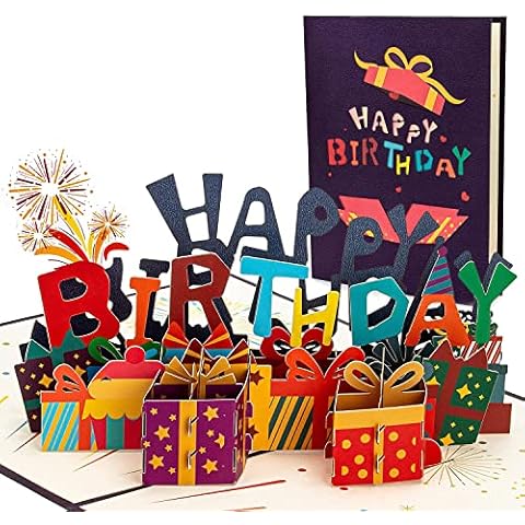 Pop Up Birthday Card, HooySprs Happy Birthday Handmade 3D Card Congratulations Card for Young and Old (Kids Women Mom Dad Woman Man) Cover
