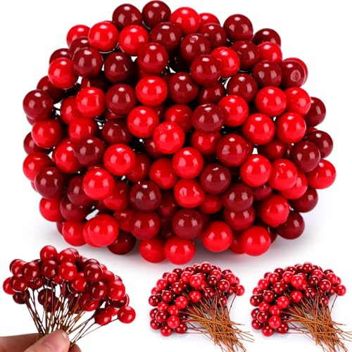Cindeer 500 Pezzi Bacche Artificiali Finte 10 mm Mini Bacche di Natale per Decorazioni per Alberi di Natale Artigianato Matrimonio Vacanza Decorazione Invernale Decorazione di Casa(Bordeaux, Rosso)