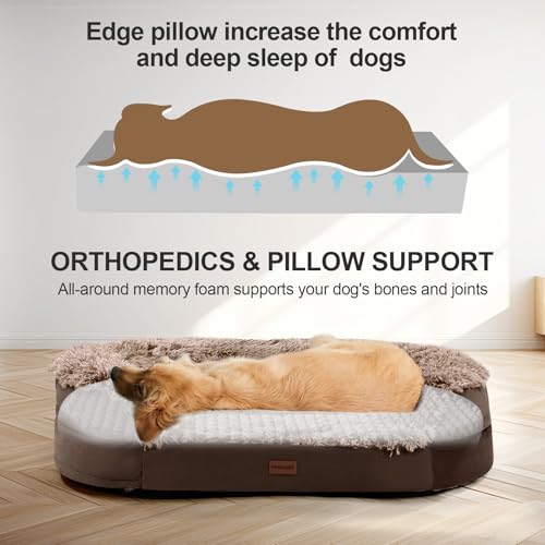 Image of iweepet Fluffy Orthopedic Dog Beds for Large & Extra Large Dogs, 41 inch Calming Dog Sofa Bed with Supportive 28D Egg-Crate Foam, Removable Washable Cover, Waterproof Lining, for Puppy,Senior,Sick