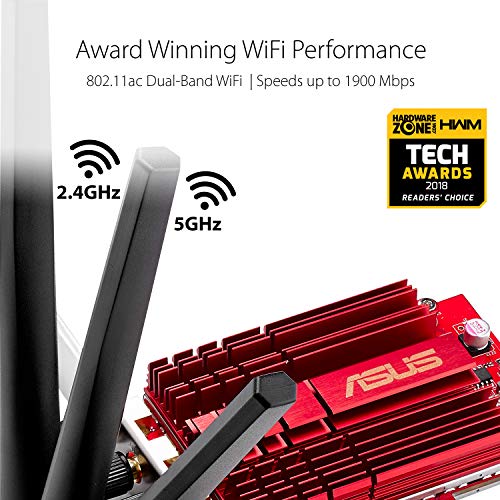 ASUS PCE-AC68 - Tarjeta de Red (WiFi PCI-E, Doble Banda, 3T3R, Base Externa con Antenas), Negro