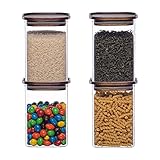 Essos Square Glass Jars with Wood Lids Set of (4) 36 fl oz Airtight and Stackable Storage Containers...